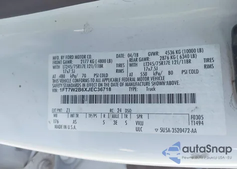 2018 Ford F-250 Xl from USA, damaged, VIN 1FT7W2B6XJEC36718